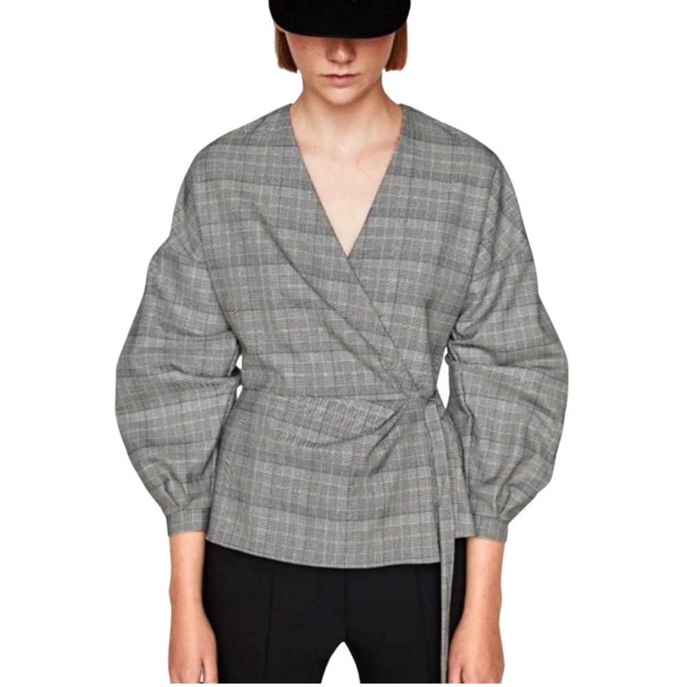 Zara Checked Wrap Blouse - image 1